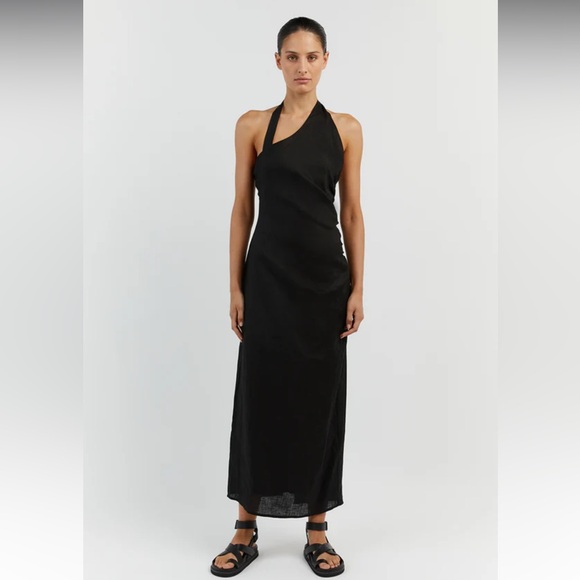 Dissh Black Asym Linen Midi Dress - Picture 2 of 5